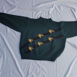 Womans Green Sweater with Black and Yellow Pattern